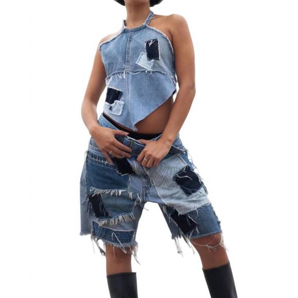 NEW KNOTWTR patch denim shorts in blue